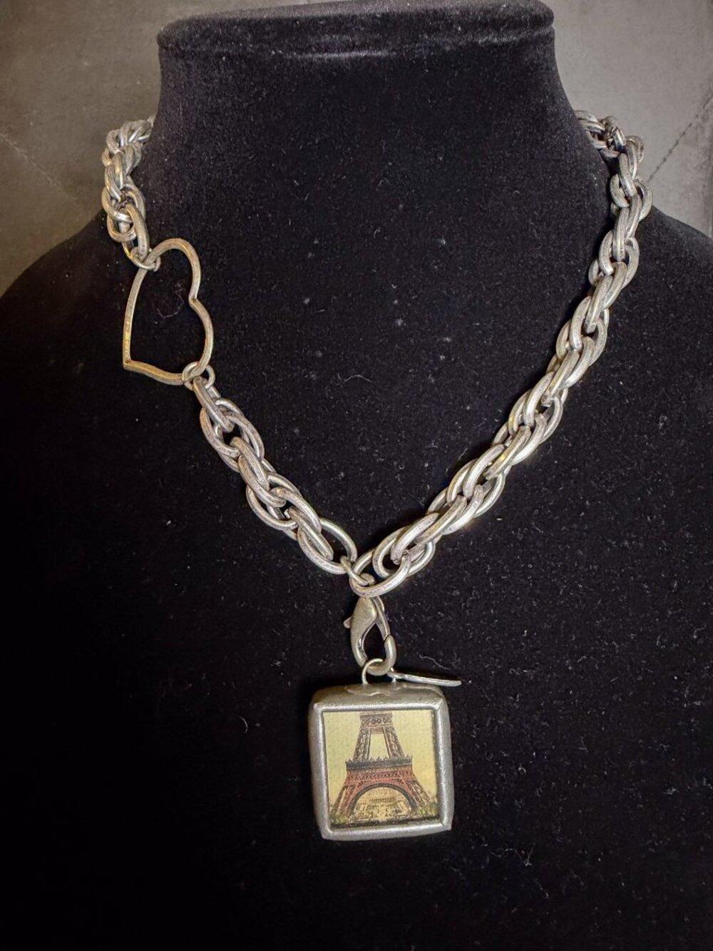 Jewel Kade Reversible Fleur-de-Lis & Eiffel Tower Pendant Necklace Silver Tone